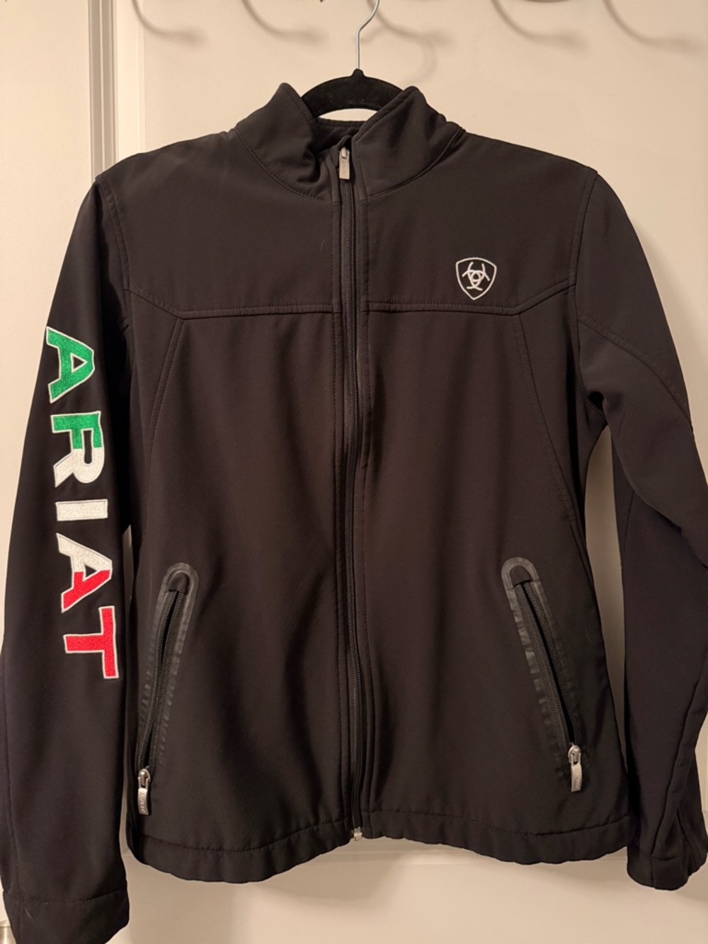 Ariat Black Full-Zip Soft shell Jacket with Multicolor Sleeve Logo